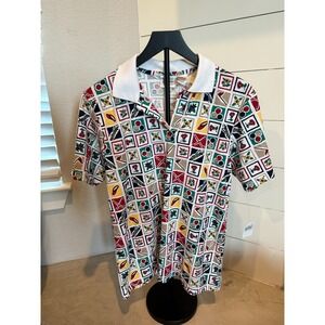 Vintage Jason Maxwell Women's Polo Shirt Size L – Bold Graphic Print Retro Colla